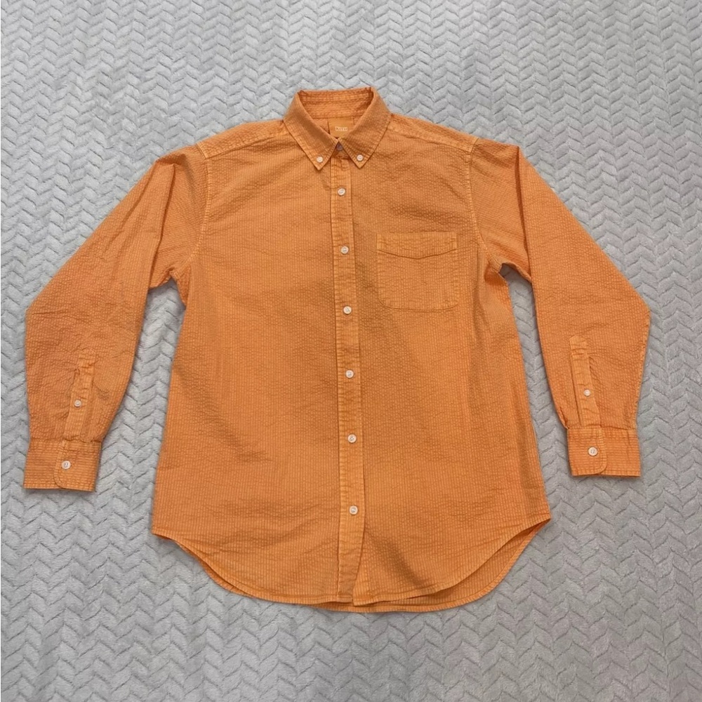 Men's Kith Button Down Seersucker Long Sleeve Shirt In Orange Size XS